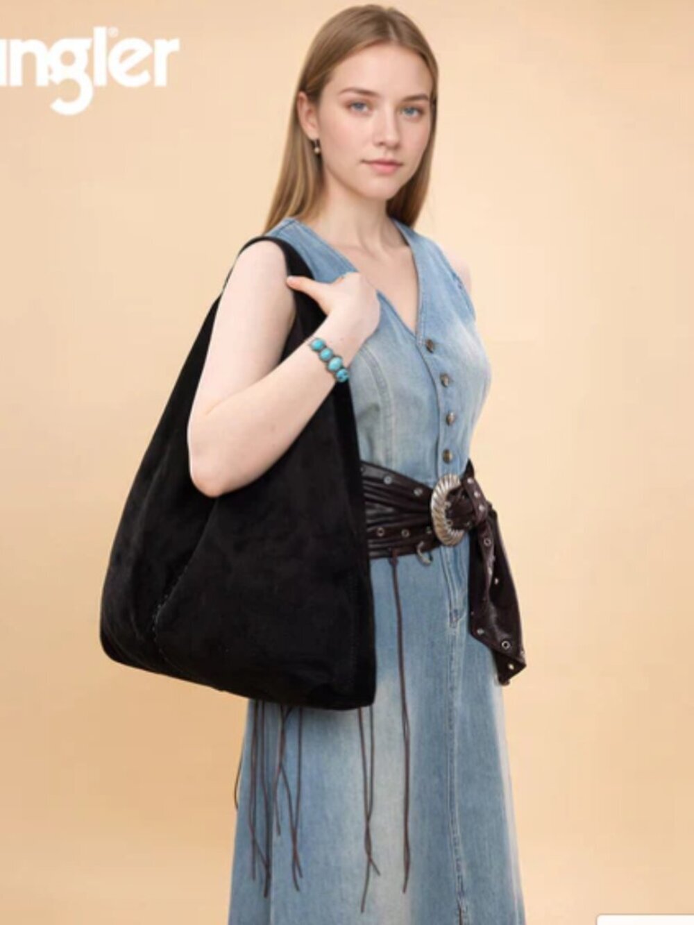 Wrangler Slouchy Hobo Tote Bag,Black NWT - Picture 3 of 3
